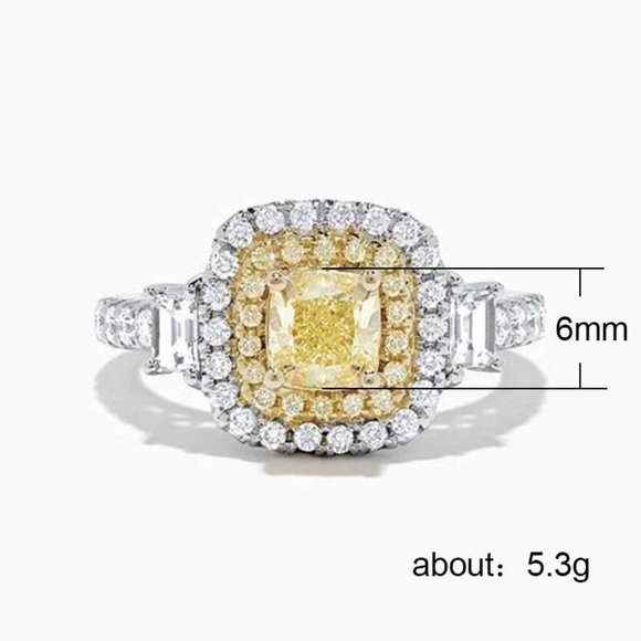 💝 Noble Round Yellow Gemstone Square Diamond Silver Ring for Women,VIP244 - Picture 6 of 6